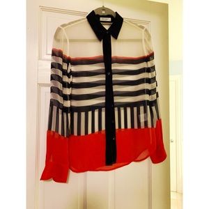 Equipment silk red white and blue stripe shirt